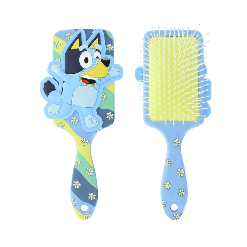 New Bluey Hair Brush Girls Kids Paddle Brush Rubber Molded Blue Yellow